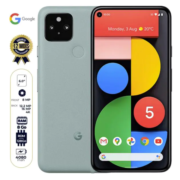 Google Pixel 5 - 6" - 128 Go/8Go RAM - 12.2MP/8MP - (1Nano SIM + eSIM) - 4080mAh - Garantie 12 Mois