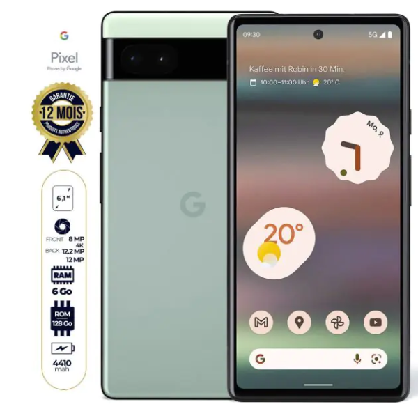 GOOGLE PIXEL 6A - 6.1" - 128 Go/6Go RAM - 12.2MP/8MP - (1Nano SIM + eSIM) - 4410mAh - Garantie 12 Mois