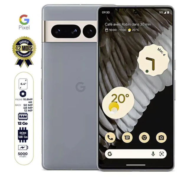 GOOGLE PIXEL 7 PRO 5G - 6.7" - 128Go/12Go | 256Go/12Go | 512Go/12Go - 50MP+48MP+12 4K/10.8MP 4K - Dual sim - 5000mAh - 12 mois