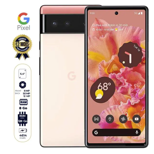 Google Pixel 6 5G - 6,4" - 128 Go/8Go RAM | 256 Go/8Go RAM - 50MP/8MP - (1Nano SIM + eSIM) - 4614mAh - Garantie 12 Mois